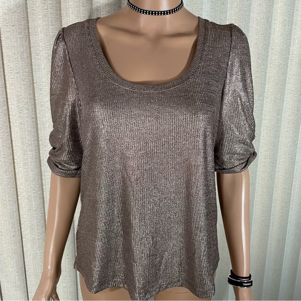 NWT Anthropologie Maeve Blouse - Grey/Rose Top w/ Bunched Sleeves